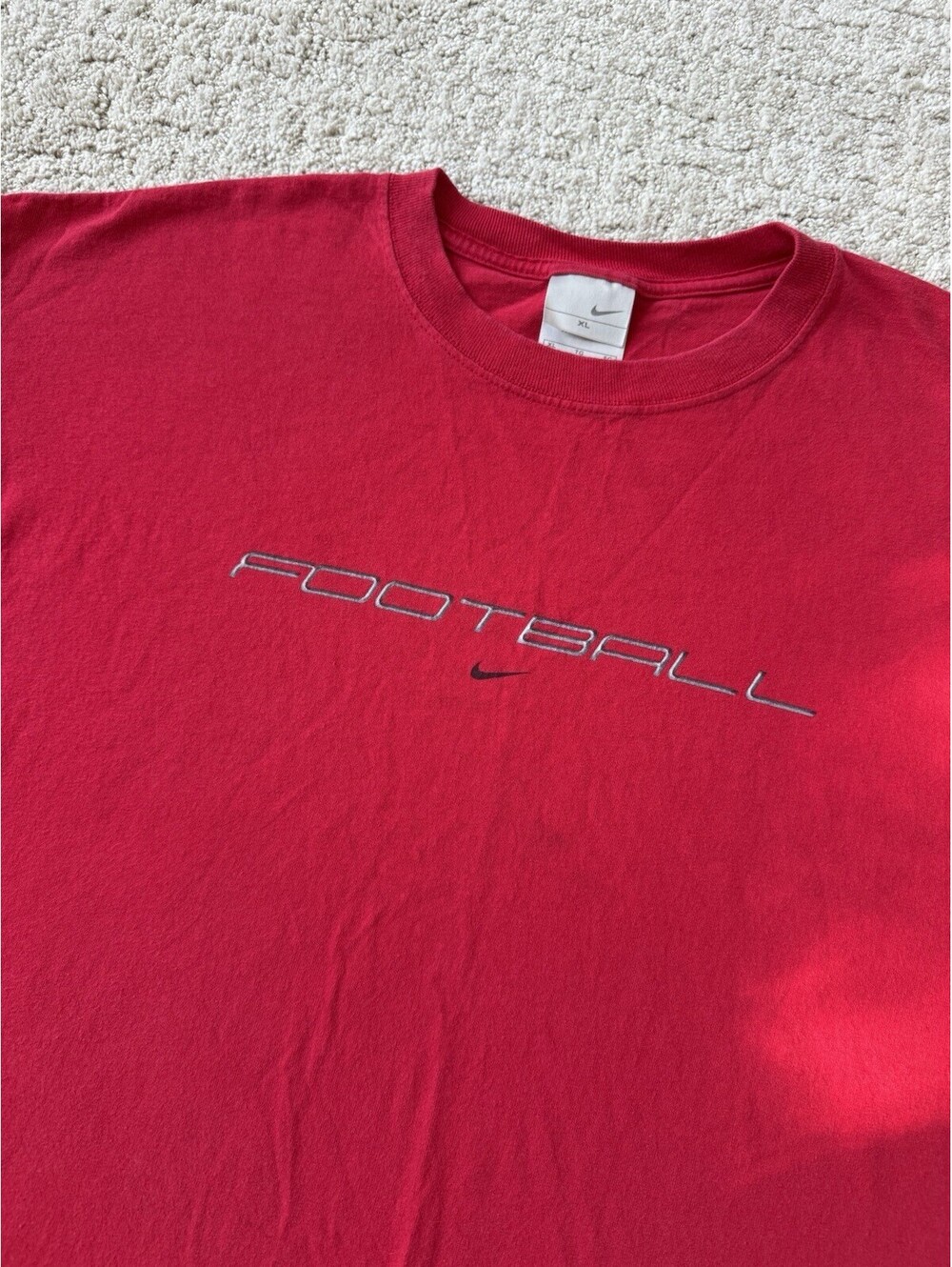 Nike Football Men’s XL Red T Shirt Swoosh Graphic Back Print 100% Cotton
